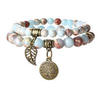JUZICHEN Chakra, bracciale da donna, con albero della vita, stile boho, con pietra naturale colorata, per donne, 16-25 cm, Große, Acciaio inossidabile, In acciaio inox