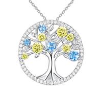 JUZICHEN Collana Albero Della Vita Donna, Collana Argento 925 Donna, Collana con Albero Della Vita In Zirconia Verde, Ipoallergenica, Per Donne, Madre, Ragazze (Giallo, Blu)