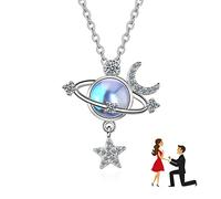JUZICHEN Collana in Pietra di Luna, Collana Pianeta Luna, Catenina Argento 925 Donna, Con Scatola Regalo, Collana Argento Luna e Stella, Collana Luna con Stelline, Per Ragazze e Donne (C)
