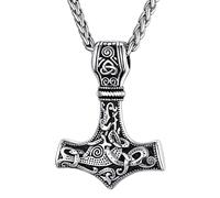 JUZICHEN Collana Uomo Acciaio Inossidabile,Martello Di Thor Collana,Vichinga Mjolnir Ciondolo,Norreno Celtico Amuleto Ciondoli,Nordico Vichingo Runa Collana,60cm Catene,Con Scatola Regalo (Argento)