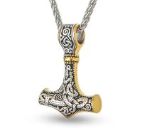JUZICHEN Collana Uomo Acciaio Inossidabile, Martello Di Thor Collana, Vichinga Mjolnir Ciondolo, Norreno Celtico Amuleto Ciondoli, Nordico Vichingo Runa Collana, 60cm Catene (Oro + Argento)