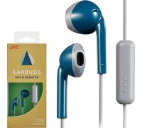 JVC HAF19MAH - Auricolari retrò a prova di sudore e spruzzi con microfono e telecomando, colore: Blu e Grigio