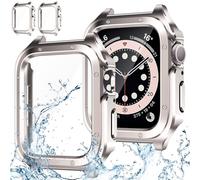 Jvchengxi 2 Pezzi Cover 44mm per Apple Watch SE SE2 Series 6 5 4 con Vetro Temperato Pellicola Protettiva, Impermeabile Rigido PC Custodia Protezione Schermo Case per Apple Watch 44mm - Starlight