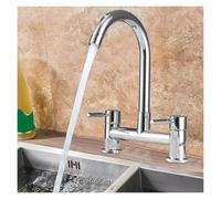JVDDI Moderno Rubinetto for lavello da Cucina Cromato a Doppia Leva, Miscelatore Caldo e Freddo, Rubinetto for Installazione su Ponte a 2 Fori