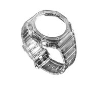 JVEIWAD Custodia in gomma trasparente+cinturino compatibile con Casio G-SHOCK GA-2100 Modifica moda Blu Rosso Jelly Sostituzione cinturino sportivo con bordo(Transparent)