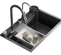 JvFbjLF Rubinetto a Cascata con Display Digitale for lavello da Cucina Nero(80x46x22cm)