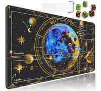JVGFYNKL Tappetino da gioco per TCG con zone, 61 x 35,6 cm, in gomma antiscivolo, per MTG, con custodia da viaggio con coulisse e 6 dadi, per tappetino MTG, motivo luna galassia Via Lattea
