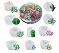 JVHLOV 10 Piezas Moldes de Silicona para Cactus Suculentos, Moldes 3D para Velas, Jabón, Resina Epoxi, Moldes para Velas Hechas a Mano y Decoración DIY