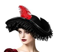 Jvjggag Cappello da pirata per donne, tricorno coloniale, accessorio per | Costume da pirata di Halloween, cappello in pizzo per feste, fotografie, carnevale, palcoscenico, donne, mogli, fidanzate