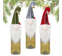 Jvjggag Wine Bottle Covers, Christmas Bottle Wrap, Gnome Wine Wrap, Holiday Bottle Covers, 3x Christmas Gnome Champagne Covers, Swedish Tomte Gnome Wine Bags for Festive Celebrations