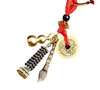 JVNALwnkv Ciondolo in Legno for Chiave Auto, Ciondolo in di Pesca for, Portachiavi in Ottone con Cinque imperatori, for Torre Wenchang a Nove Strati