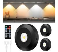 JVURICE Faretto senza fili Puck Light Piccoli Faretti Luminosi Lampada Lumic Reglette Led Wireless 180H 3000k/4500k/6000k Dimmerabile Ricaricabile Timer Telecomando Rotondo Luce Per Cucina, Armadio