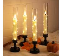 JVURICE Set Di 4 Candele Led Color Avorio, 26 cm, Candele Tremolanti Con Portacandele, Timer E Telecomando, Luci A Catena, Per Tavoli Da Pranzo, Credenze, Natale, Halloween, Matrimoni, Capodanno