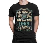 JVXZCNUYW Details About Life Begins at 50 Mens Shirt Large Born in 1969 Year of Legends 50th Birthday XL Black