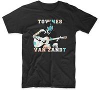 JVXZCNUYW Short Sleeve1970s Townes Van Zandt Guitar T ShirtTop Black