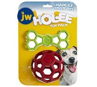 JW Giocattolo per Cani a Palla Hol-ee Holiday, Palla per Cani Unisex, Rosso e Verde, Confezione da 2