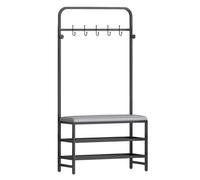 JWBXFYXW Albero della sala con panca di stoccaggio e organizzatore di scarpe autoportante con cabina con rack con ganci per telaio in metallo in pelle in pelle per la conservazione dell'ingresso
