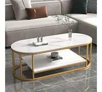JWBXFYXW Moderno tavolino ovale con scaffale di stoccaggio - top in pietra sinterizzata e telaio in metallo robusto - elegante tavolo da bar del soggiorno - facile assemblaggio design funzionale