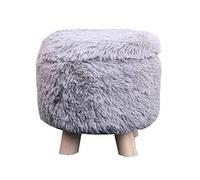 JWBXFYXW Ottoman rotondo di sgabelli con scarpa di stoccaggio che cambia panca comò sgabello peluche sedia piccola poggiapiedi con gambe in legno (grigio)