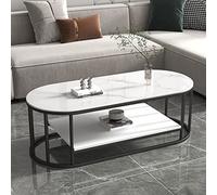 JWBXFYXW Tavolino ovale moderno con scaffale di stoccaggio - top in pietra sinterita e telaio metallico - tavolo da bar del soggiorno facile da assembly - tavolo da tè elegante e funzionale
