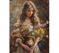 JWPSHIJIE Ricamo Starter Kit, Ragazza dipinta a olio, L, 50 * 70 cm Kit Punto Croce Set da Ricamo per Adulto Principianti Embroidery Starter Cucire Kit 11CT DIY Kit Cucito A Mano