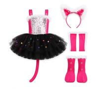 JWQFBC Costume da Gatto per Bambina, Completo, 130 cm | Accessorio copricapo, Vestito completo, Celebrazioni infantili, Per