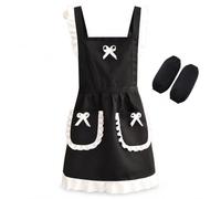 JWQFBC Grembiule da Cucina Principessa, Tessuto poliestere resistente - include grembiule e oversleeve - ideale per costume cameriera - per chef, Principessa-Nero con maniche, style to 3, Nero