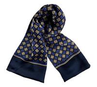JWSilk Sciarpa lunga in seta charmeuse per uomo, Quadrati indaco, 63"x10"