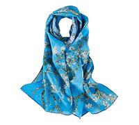 JWSilk Sciarpa lunga in seta Charmeuse Stampa artistica classica, Fiori di mandorla, 63" x 17"