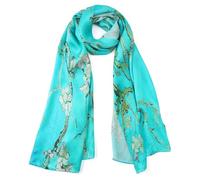 JWSilk Sciarpa lunga in seta Charmeuse Stampa artistica classica, Fiori di mandorlo