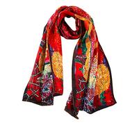 JWSilk Sciarpa lunga in seta Charmeuse Stampa artistica classica, Rosso, 63" x 17"