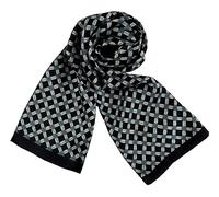 JWSilk Sciarpa Lunga in Seta Charmeuse Uomo, quadretti neri, 63"x10"