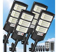 JWT Lamparas Luces Solares - Confezione da 4 lampioni solari per esterni, 6500 K, impermeabili, con sensore di movimento, per esterni dal tramonto all'alba, illuminazione commerciale per sentieri del