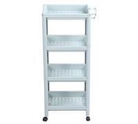 Jwthee Scaffale di stoccaggio blu nordico, scaffale per pavimenti per il bagno mobile unità di archiviazione aperta un rack angolare per uffici per ufficio (4 strati (con ruote))
