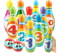 JWTRSVTY 12PCS Birilli Bowling Bambini Set, Bowling Ball Set, Morbido Birilli Bambini Set, Plastica Bowling con Numero, 10 Bowling+2 Palle, Montessori Bowling Giocattoli per Ragazzi Ragazze 2-7 Anni