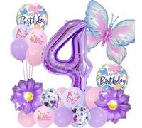 JWTRSVTY 20Pcs Farfalla Palloncini Alluminio Compleanno - Decorazione Festa con Palloncino Foil Numero 4, Lattice Colorati per Bambini Bambine, Tema Farfalla Decor