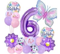 JWTRSVTY 20Pcs Farfalla Palloncini Alluminio Compleanno, Decorazione Festa Farfalla, Palloncino foil Numero 6, Palloncini Lattice Colorati, Farfalla Palloncino Decor, per Bambini Bambine Decor Tema
