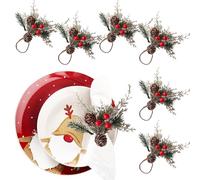 JWTRSVTY 6 PCS Portatovaglioli Pigne Di Natale, Fibbia Tovagliolo Di Natale, Portatovaglioli Di Natale Bacche Rosse e Pigne, Anello Portatovagliolo Forma Di Pigna, per Decorazione Tavola Festa Natale