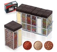 JWTRSVTY 6 Pezzi Scatole Di Spezie Trasparenti, Contenitori Spezie Plastica con Vassoio, Set Di Barattoli Spezies Quadrati, per Conservazione Di Condimenti, Sale, Zucchero, Pepe, per Viaggi, Casa