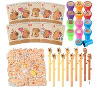 JWTRSVTY 82 PCS Capybara Party Regali, Capybara Tema Feste, Include Timbri, Neutre Penne, Libri A Spirale, Adesivi A Fumetti, per Ragazzi Ragazze Festa Accessori