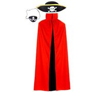 JXBBAAC Nero Rosso Costume Carnevale, Mantello da Vampiro, Costume da Strega, con Accessori Pirata Mantello Cappello Cappuccio per Bambini e Adulti di Halloween 90cm-A