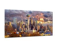 JXBYJP Stampa artistica da parete su tela con skyline di Seattle e tramonto della città, per camera da letto e osservatorio panoramico americano, per casa e ufficio, cornice di grandi dimensioni, 50,8