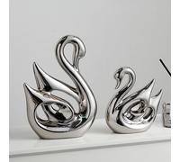 JXCBXJ Statua in ceramica,Scultura cigno in ceramica d'argento,decorazioni per la casa, adatto per mensole, librerie, decorazioni per supporti TV.