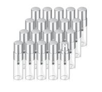 Jxcmeng 20 flaconi spray vuoti da 3 ml, in vetro trasparente, ricaricabili, mini atomizzatore, da viaggio, con ugello alluminizzato argentato, contenitore per il trucco per profumi (tappi argentati da