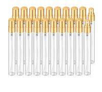 Jxcmeng 20 mini nebulizzatori da 10 ml, vuoti, in vetro trasparente, ricaricabili, con ugello alluminizzato dorato, contenitori per il trucco per profumi (tappi dorati da 10 ml)