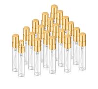 Jxcmeng 20 mini nebulizzatori da 5 ml, vuoti, in vetro trasparente, ricaricabili, con ugello alluminizzato dorato, contenitori per il trucco per profumi (tappi dorati da 5 ml)
