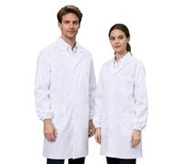 JXCTNNU Camici da Laboratorio Donna Uomo Camice Bianco da Laboratorio Cappotto Camice da Lavoro Maniche Lunghe con Tasche e Bottoni (2XL(180-185cm))