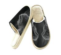 JXDXHCW Pantofole calde da donna e uomo, scarpe da casa per interni e | Tomaia in pelle scamosciata, fodera corta in finta pelliccia, suola antiscivolo, comoda, lavabile, gatti neri con disegno a