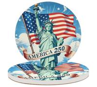 JXDXHCW Set di 2 sottobicchieri assorbenti in ceramica con base in sughero, sottobicchieri rotondi con bandiera della Statua della Libertà, per casa, cucina, bar, 10 cm