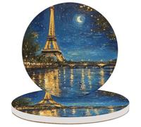 JXDXHCW Set di 2 sottobicchieri assorbenti in ceramica con base in sughero, Torre Eiffel, rotondi, per casa, cucina, bar, 10 cm